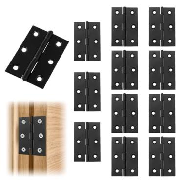 Imagem de Pacote com 10 dobradiças de porta pretas de aço inoxidável 201 de 2,5 polegadas/63 mm, dobradiças retangulares para armários planos de madeira, janelas, caixas de joias, gaveta (12 peças)
