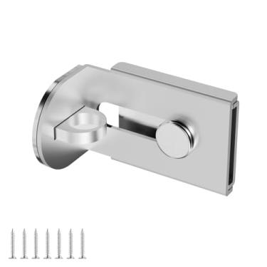 Imagem de GEMASP Fechadura de porta deslizante, trava de ferrolho de porta de 90 graus, cadeado de segurança de aço inoxidável com parafusos para portas de empurrar/deslizar/celeiro (1 peça, prata, grande)