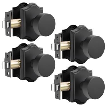 Imagem de goldenwarm Pacote com 4 maçanetas de porta de passagem, maçanetas internas resistentes de liga de zinco, maçanetas pretas de corredor para corredores, armários