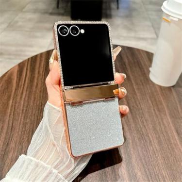 Imagem de Capa de celular brilhante galvanizada à prova de choque, prata, compatível com Samsung Galaxy Z Flip 7 FE 6 5 4 3 Flip6 2 em 1 para Galaxy Z Flip3 5G