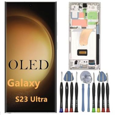 Imagem de Tela de substituição OLED Galaxy S23 Ultra para Samsung S23ultra 5G Display Touch Screen Digitalizador Assembléia S918U S918B/DS S918U1 S918W S918E LCD suporta impressão digital e S-Pen (com moldura