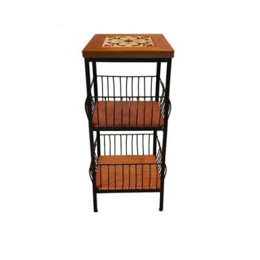 Imagem de Fruteira de Ferro e Madeira com Ladrilho Hidráulico 2 Andares Artesana