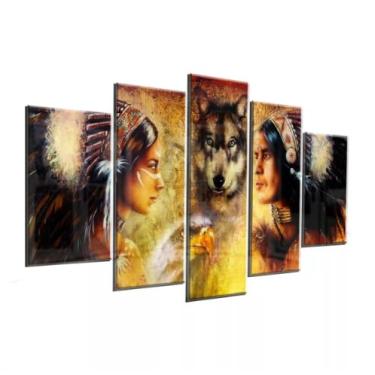 Imagem de Kit quadro decorativo 5 peças 95x60cm Lobo Índio Águia