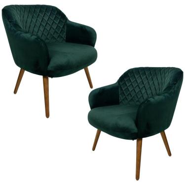 Imagem de Kit 2 Poltronas Kitana Pés Madeira Palito Veludo Verde