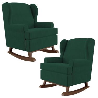 Imagem de Kit 02 Poltronas Malu Base De Madeira P02 Suede Verde Musgo