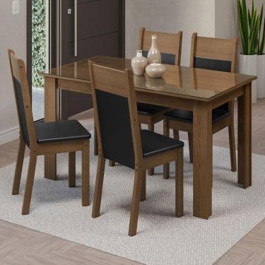 Imagem de Conjunto Sala De Jantar Mesa Tampo De Vidro 4 Cadeiras Eloá Madesa Rustic/preto