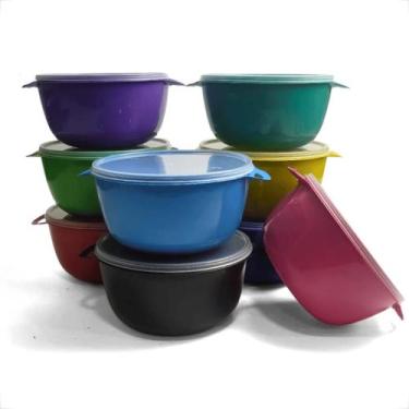 Imagem de Kit Bowl 5 Potes Plástico 1 Litro Redondo Colorido com Tampa Transpare