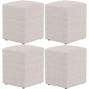 Imagem de Kit 04 Puffs Quadrado L02 Decorativo Bouclê Cru - Lyam Decor
