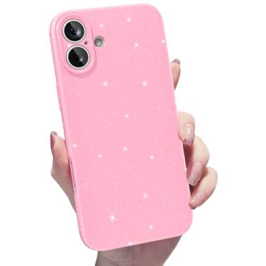 Imagem de Finyosee Capa brilhante para iPhone 17, linda capa de silicone brilhante, brilhante, fina, fina, brilhante, capa protetora de borracha gel de TPU macio para mulheres e meninas de 6,3 polegadas - Rosa