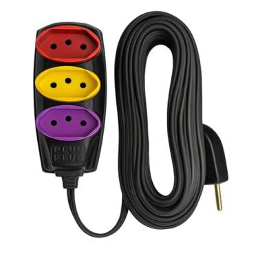 Imagem de Extensão Elétrica 10 Metros Residencial com 3 Tomadas Cabo PP 2,5mm Bivolt 127/220V, 10 Amperes, Preto com Conectores Coloridos, Padrão NBR