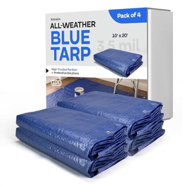 Imagem de Lonas azuis impermeáveis 25 x 50 cm, pacote com 4 - lona de acampamento de 3,5 mm de espessura feita nos EUA para carro, barco, capa de armazenamento - Lona de poliéster resistente com ilhós para