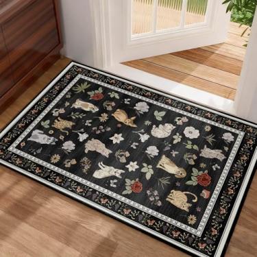 Imagem de Tapete de entrada floral animal gato cachorro 5 x 7 tapetes de área pequena lavável tapete de porta macio de pilha baixa antiderrapante tapete de cozinha resistente a manchas tapete interno para