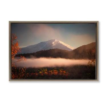 Imagem de Stupell Industries Arte de parede em tela flutuante com moldura preta com folhagem de outono e pico da montanha nevada, design de Jonathan Zaharek, 43 x 63 cm