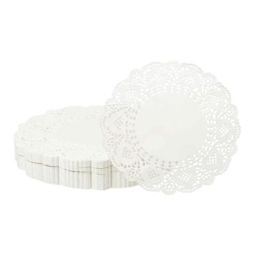 Imagem de HARFINGTON 300 peças de guardanapos de papel redondos de 20 cm de renda para bolos sobremesa artesanato festa casamento aniversário decoração de mesa, branco