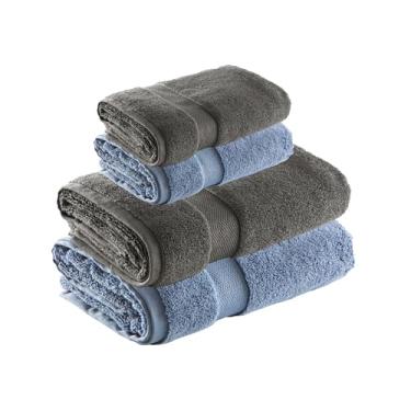 Imagem de Jogo de Toalhas Super Soft Zero Twist 4 Pe�as � Banh�o e Rosto � 500g/m� � Toque Macio, Alta Absor��o e Secagem R�pida � Altihaus (Chumbo/Azul)