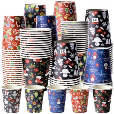 Imagem de Jingmore 100 peças de copos de papel de Natal a granel de papel descartável de 255 g copos de festa para suco de água, bebidas quentes e frias, suprimentos de decoração de festa de Natal