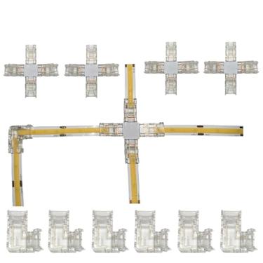 Imagem de ENQIMAOYI Conector de fita de LED 6 peças, conector L de 2 pinos, 4 conectores cruzados, adaptador sem solda, conexão de extensão de terminal para fita de luz LED COB de 8 mm 12V/24V