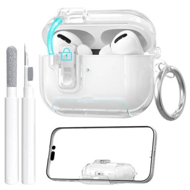 Imagem de Capa para AirPods Pro 3 (2025) com kit de limpeza, fofa com trava e kit de limpeza, [pop-up automático] Capa transparente de TPU macio com suporte e design à prova de poeira para AirPods Pro com