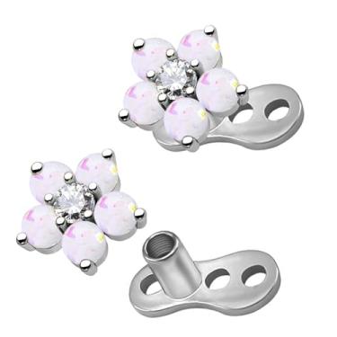 Imagem de CHARMONLINE 2 peças 14G coração flor borboleta âncora dérmica top 316L aço cirúrgico delicado cristal microdérmico piercings corporais brincos punk joias personalizadas para mulheres, 14G, Aço