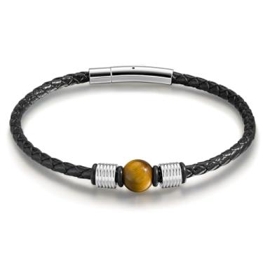 Imagem de TRUMIUM Pulseiras com contas para homens e mulheres 10 mm natural olhos de tigre pulseira masculina joia de pedra preciosa para ele 7,5/8,3/9 polegadas de comprimento, Length 8.3 inches, Olho de tigre