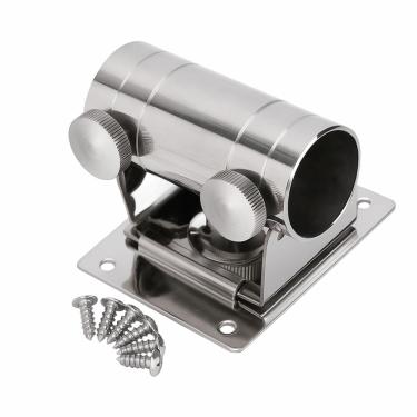 Imagem de Chiffonade Suporte de guarda-chuva de pesca - Base de suporte resistente ajustável com placa de montagem e parafusos para acampamento ao ar livre, praia, pesca (7 × 3 cm, prata)