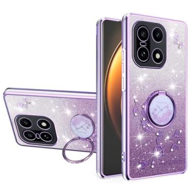 Imagem de MRRSIWEI Capa com glitter para 1 + 15 / OnePlus 15, flores brilhantes à prova de choque para mulheres e meninas com suporte de anel para OnePlus 15. Flores roxas