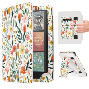 Imagem de Famavala Capa fólio compatível com 7 polegadas (12ª geração, versão 2024) com despertar/hibernar automaticamente, alça de mão, não serve para Pocketbook S7 Tab (plantas de jardim)