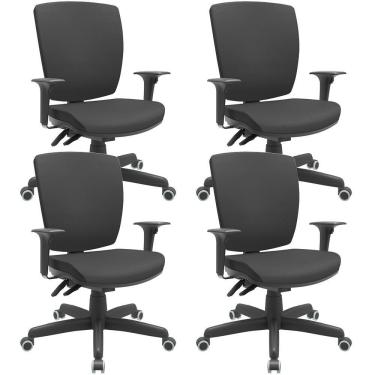 Imagem de Kit 04 Cadeiras De Escritório Diretor Office Base Giratória Preto Alta Flexi P03 Vinil Preto - Lyam