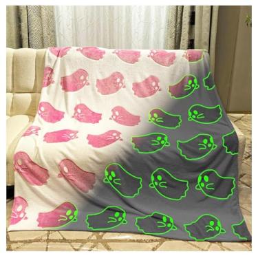 Imagem de Cobertor de Halloween que brilha no escuro presentes fantasma para meninas brinquedos para crianças 2, 3, 4, 5, 6, 7, 8, 9, 10 anos, cobertor de flanela macia para crianças (branco, 152 x 203 cm)