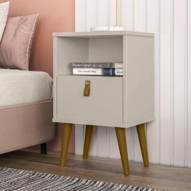 Imagem de Mesa De Cabeceira Off White Pés Palito 1 Gaveta Búzios
