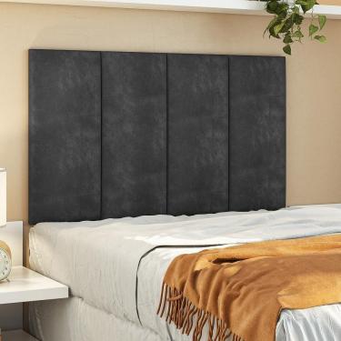 Imagem de Cabeceira Almofadada 90 Cm Grazy - Suspensa Suede Mdf Preto - Movelove