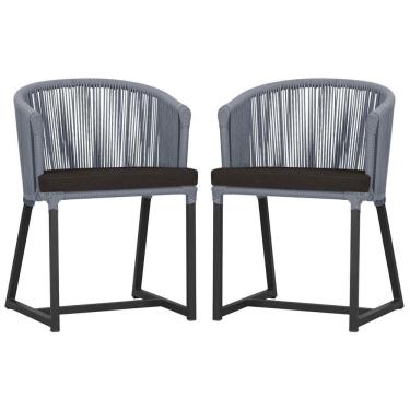 Imagem de 2 Cadeiras De Jantar Noronha Preta Corda Náutica E9 Trama Prata