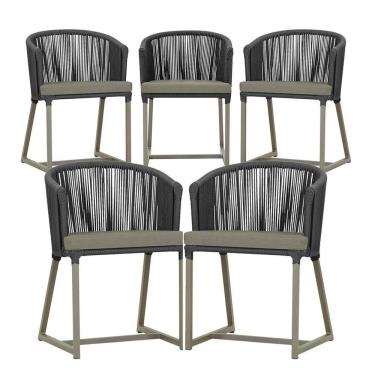 Imagem de 5 Cadeiras De Jantar Noronha Fendi Corda Náutica E8 Trama Preto