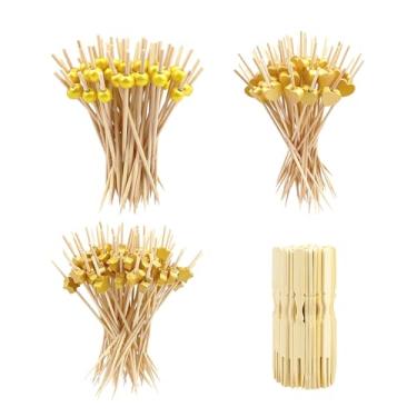 Imagem de Kit de palhetas de coquetel de 400 peças, palitos decorativos de 12 cm, 4 estilos de espetos de aperitivo extravagantes, palitos de bambu para suprimentos de festa, acessórios de tabuleiros de