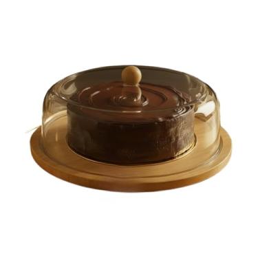 Imagem de Suporte Para Bolos Em AcríLico Transparente — Adequado Para Bolos, Pratos Frios E Queijos(BOLEIRA COM PUXADOR BAMBU)