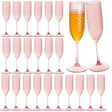 Imagem de Pacote com 24 taças de champanhe de plástico rosa mimosa copos de champanhe inquebráveis copos de brinde de casamento copos de diamante reutilizáveis de 156 g copos de vinho copos vintage para