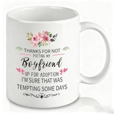 Imagem de Slugeren Gifts for Boyfriends Mom, Thanks for Not Putting My Boyfriend Up for Adoption Caneca de café 325 ml, presentes para futura sogra, presente de Natal, aniversário, dia das mães, para namorados