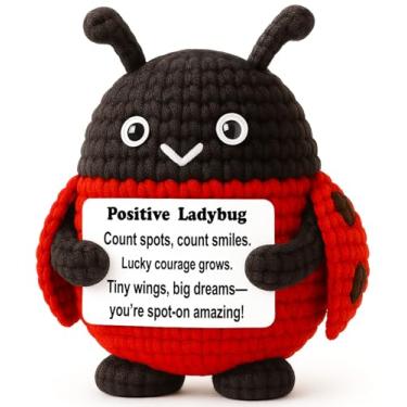 Imagem de WEYON Positive Lucky Gift – Mini Crochet Ladybug Plush with Message Card, Handmade 8–10cm, Kawaii Desk Locker Decor, Year-Round Encouragement
