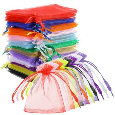 Imagem de Falzqq 120 sacos de organza 2,8 x 3,5 pol (7 x 9 cm) pequenos sacos de presente de malha com cordão mini bolsa de malha para joias, doces, sachês, sabonetes de banheiro, Natal, festivais, materiais de