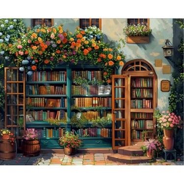 Imagem de VNUIEHG Kit de pintura por números de livraria para adultos, pintura estética moderna por número em tela, kits de pintura a óleo digital de arte abstrata adequados para decoração de parede de casa