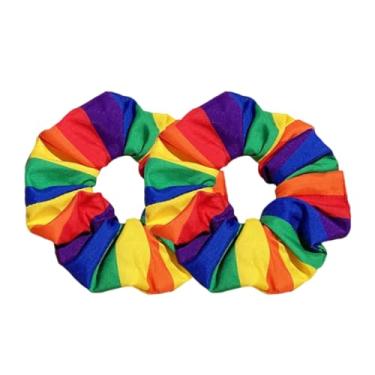 Imagem de Pejlnd Elásticos de cabelo arco-íris para meninas e mulheres - 2 peças listradas de seda cetim suporte de rabo de cavalo gravata anel de cabelo, presentes para mamãe