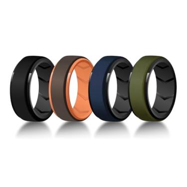 Imagem de Pinannie Alianças de casamento de silicone para homens, pacote com 4, anéis de borracha com ajuste confortável de 8 mm de largura para ele, anel esportivo seguro para o trabalho, para academia, treino