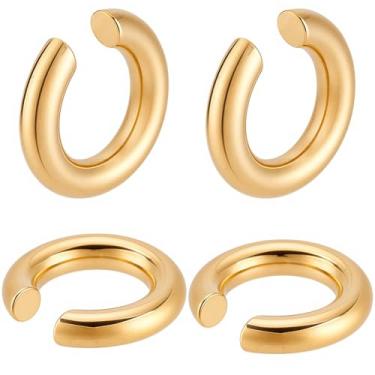Imagem de Beebeecraft 4 peças de brincos de orelha não perfurantes, banhados a ouro 18 K, brincos grossos modernos e leves com clipe para cartilagem de hélice, mulheres, homens, joias de presente