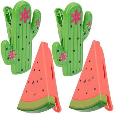 Imagem de SHIDOW Clipes de toalha de praia, clipes de secagem de roupas, alfinetes gigantes para cadeiras, design de melancia e cacto, pinos de plástico de aderência forte para cadeiras de praia/piscina