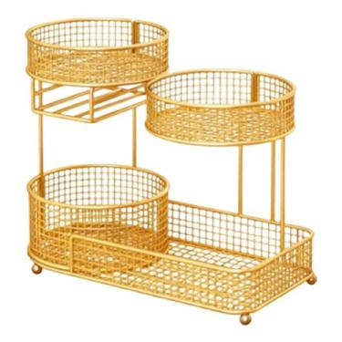 Imagem de MotiveTech Cesta de Frutas E Legumes em Metal, Ideal para Mesa Ou Feita em Ferro com Estrutura em Tela Multicamadas, Perfeita para Casamentos, Ouro, Tamanho real
