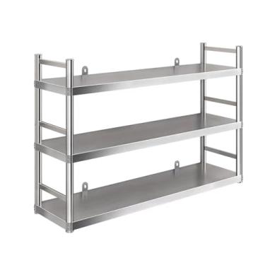 Imagem de Prateleira dupla de aço inoxidável para montagem na parede, prateleiras flutuantes, prateleiras de armazenamento de parede para garagem de cozinha (60 x 30 cm/23,6 x 11,20.3 cm, 3T)