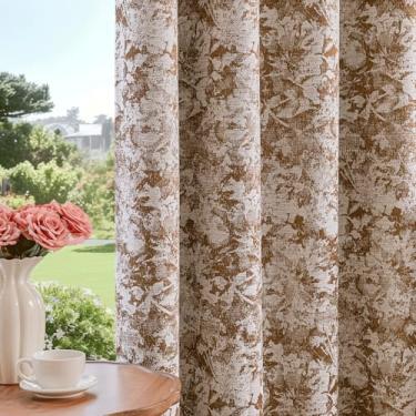 Imagem de Beauoop Cortinas blackout de jacquard floral marrom 213 cm de comprimento, 2 painéis para quarto, sala de estar, chenille, flor, quarto, escurecimento, isolamento térmico, ilhós, tratamento de janela