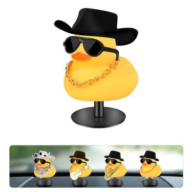 Imagem de AILOVETECK Patos de borracha com suporte de plugue de pato, patos de carro para painel, pato de painel para decoração de carro, acessórios engraçados para painel de carro, pato amarelo com chapéu de