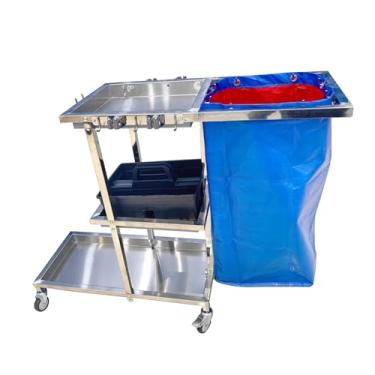 Imagem de Carrinho de limpeza, carrinho de limpeza de aço inoxidável com organizador de ferramentas, carrinho de limpeza de 3 prateleiras, carrinho com rodas e bolsa de vinil