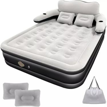 Imagem de Colchão Inflável Queen 203x152x46cm com Encosto e Bomba Elétrica Embutida – Colchão de Ar Casal para Casa e Camping (A【203x152x46cm】)